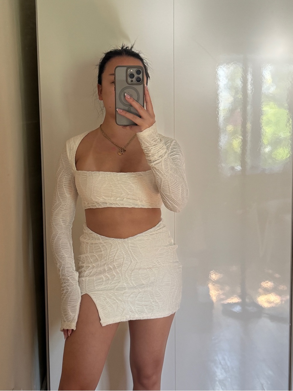 Missguided Cream Textured mini DRESS